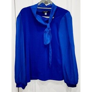 Cable & Gauge Womens Blue Dress Shirt Size Large Tie Collar Shear Sleeve